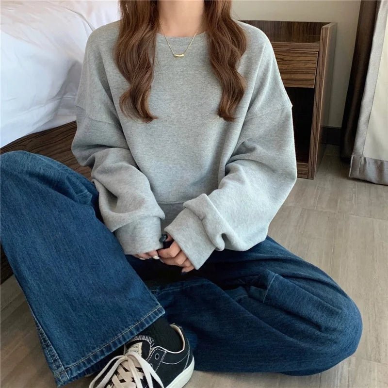 Autumn and Winter New Loose Women's Sweatshirt Chic Trendy Oversized Hoodie Simple Pullover - Zeprah