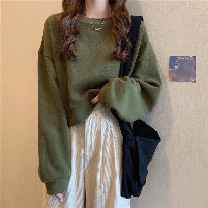 Autumn and Winter New Loose Women's Sweatshirt Chic Trendy Oversized Hoodie Simple Pullover - Zeprah