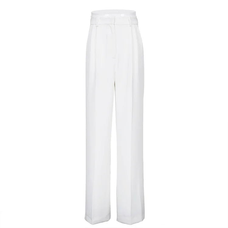 Autumn Casual Trousers for Women Loose Leg Office Lady Suit Pants with Elastic Waist Crocheted Leopard Pattern - Zeprah