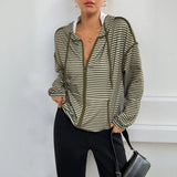 Autumn Commuting Dating Korean Style Lazy Hooded Striped Batwing Sleeve Women's Casual Jacket - Zeprah