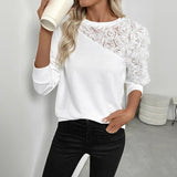 Autumn Cute Elegant Rose 3D Flower Decorated Long Sleeve Solid Color Loose Fit Sweatshirt - Zeprah