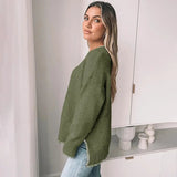 Autumn European American Hot Selling Thick Solid Color Minimalist Round Neck Knitted Long Sleeve Sweater Women - Zeprah