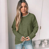 Autumn European American Hot Selling Thick Solid Color Minimalist Round Neck Knitted Long Sleeve Sweater Women - Zeprah