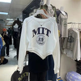 Autumn Irregular Design Women's Long Sleeve Top Letter Printing Age - reducing Slim Short T-shirt - Zeprah