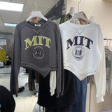 Autumn Irregular Design Women's Long Sleeve Top Letter Printing Age - reducing Slim Short T-shirt - Zeprah