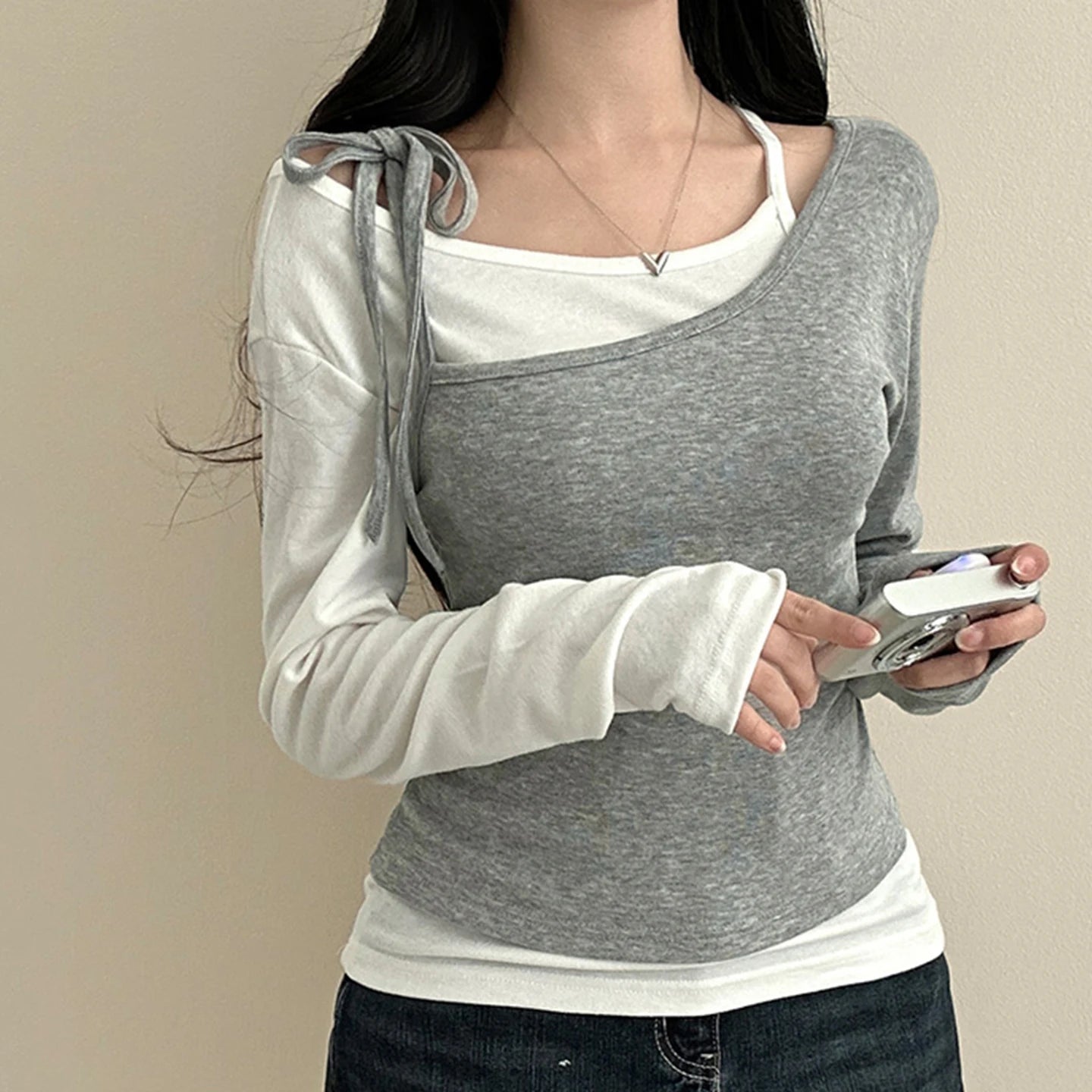 Autumn New Women's Color Block Knitted T-Shirt | Slim Fit Modal Cotton Long Sleeve Pullover Casual Top Anti - Wrinkle - Zeprah