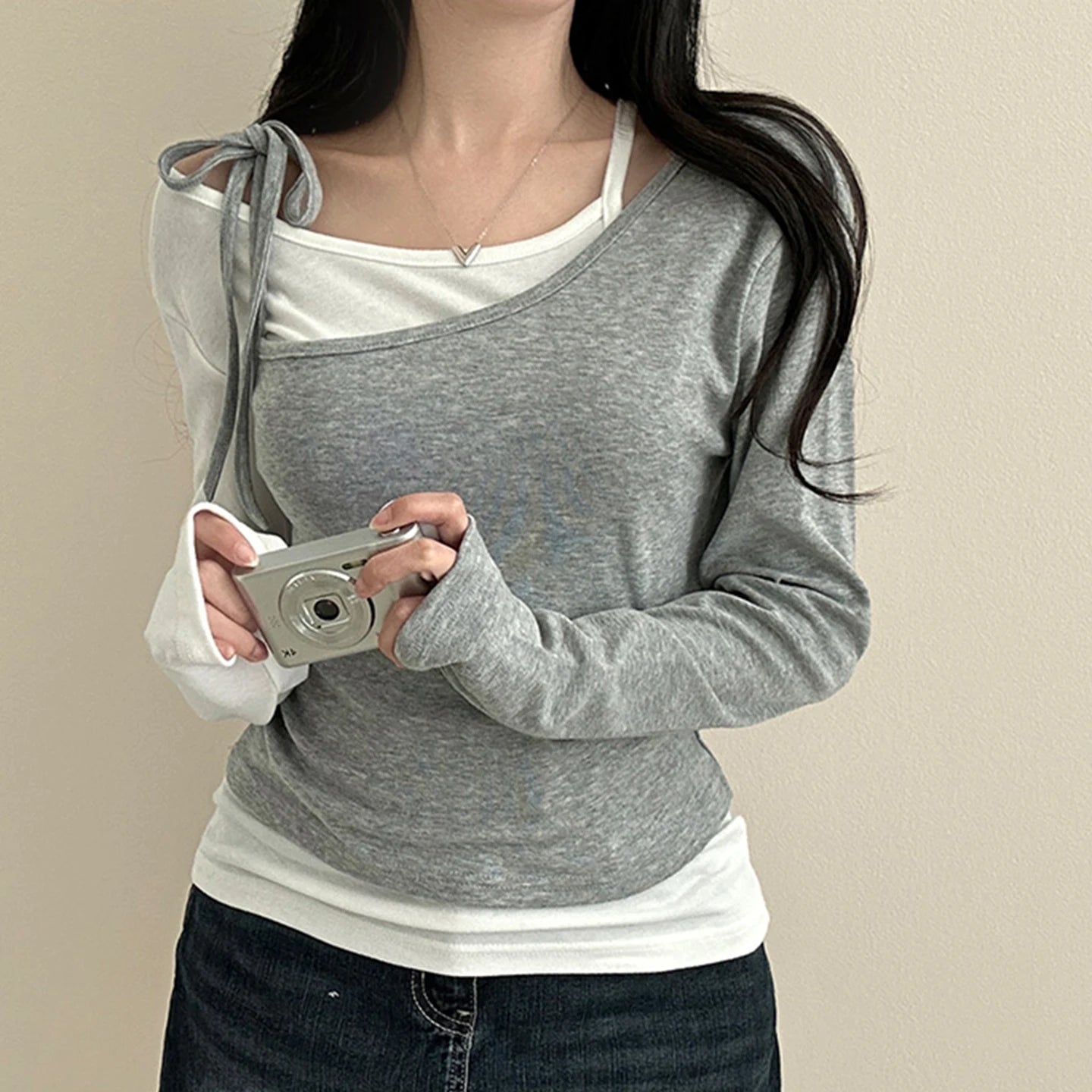 Autumn New Women's Color Block Knitted T-Shirt | Slim Fit Modal Cotton Long Sleeve Pullover Casual Top Anti - Wrinkle - Zeprah