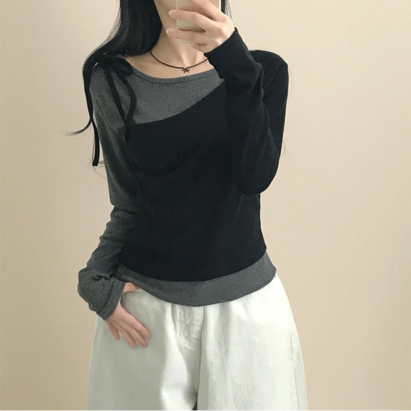 Autumn New Women's Color Block Knitted T-Shirt | Slim Fit Modal Cotton Long Sleeve Pullover Casual Top Anti - Wrinkle - Zeprah