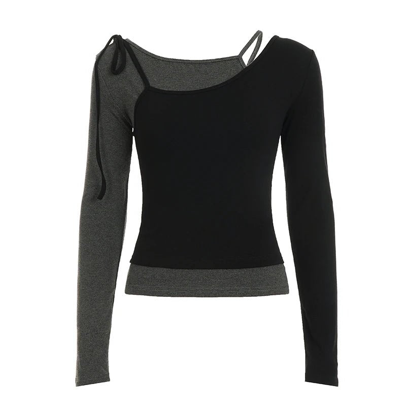 Autumn New Women's Color Block Knitted T-Shirt | Slim Fit Modal Cotton Long Sleeve Pullover Casual Top Anti - Wrinkle - Zeprah