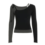 Autumn New Women's Color Block Knitted T-Shirt | Slim Fit Modal Cotton Long Sleeve Pullover Casual Top Anti - Wrinkle - Zeprah