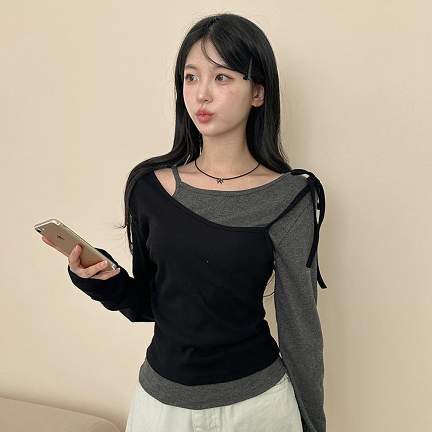 Autumn New Women's Color Block Knitted T-Shirt | Slim Fit Modal Cotton Long Sleeve Pullover Casual Top Anti - Wrinkle - Zeprah