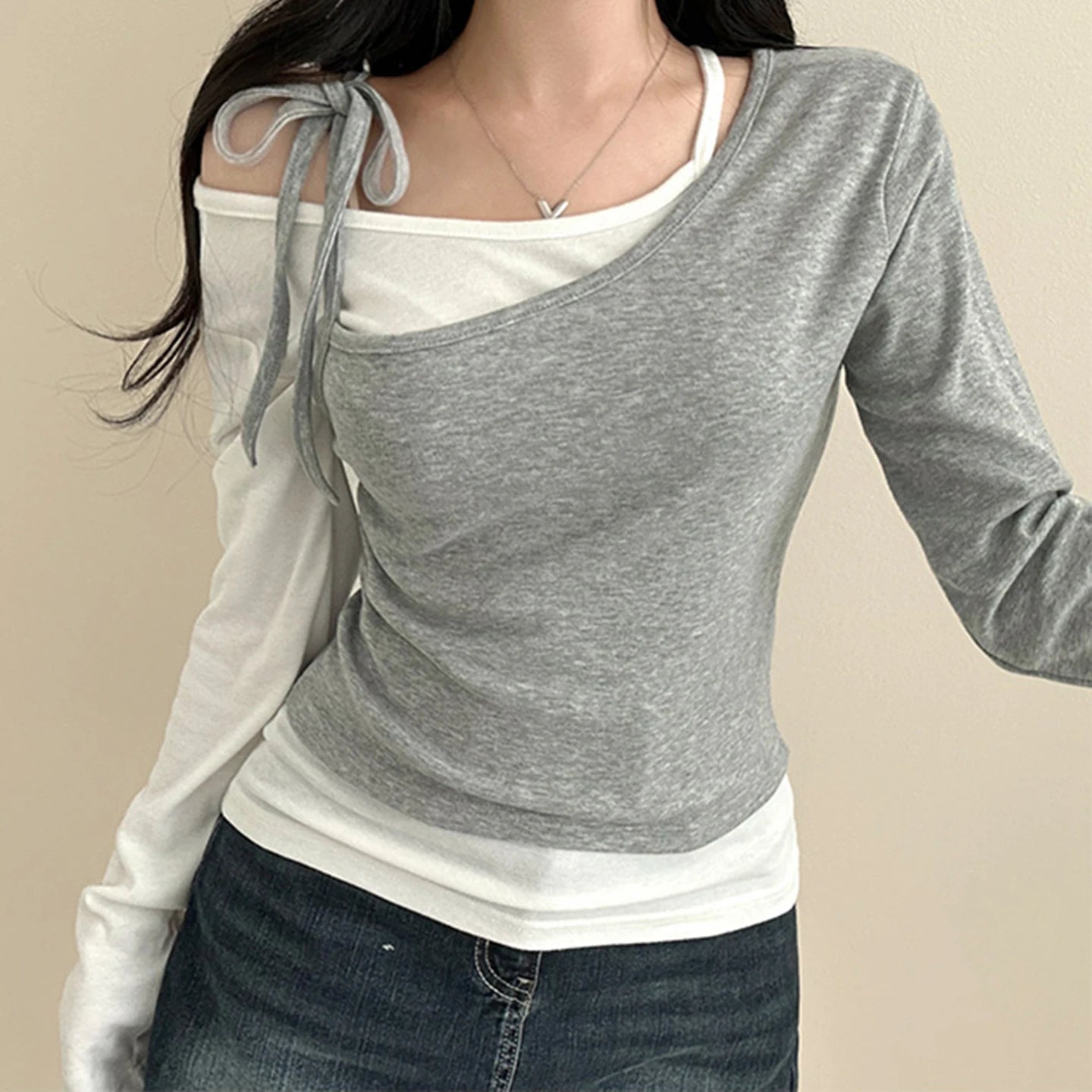Autumn New Women's Color Block Knitted T-Shirt | Slim Fit Modal Cotton Long Sleeve Pullover Casual Top Anti - Wrinkle - Zeprah