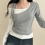 Autumn New Women's Color Block Knitted T-Shirt | Slim Fit Modal Cotton Long Sleeve Pullover Casual Top Anti - Wrinkle - Zeprah