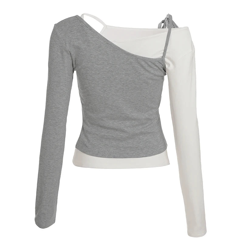 Autumn New Women's Color Block Knitted T-Shirt | Slim Fit Modal Cotton Long Sleeve Pullover Casual Top Anti - Wrinkle - Zeprah