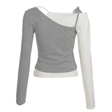 Autumn New Women's Color Block Knitted T-Shirt | Slim Fit Modal Cotton Long Sleeve Pullover Casual Top Anti - Wrinkle - Zeprah