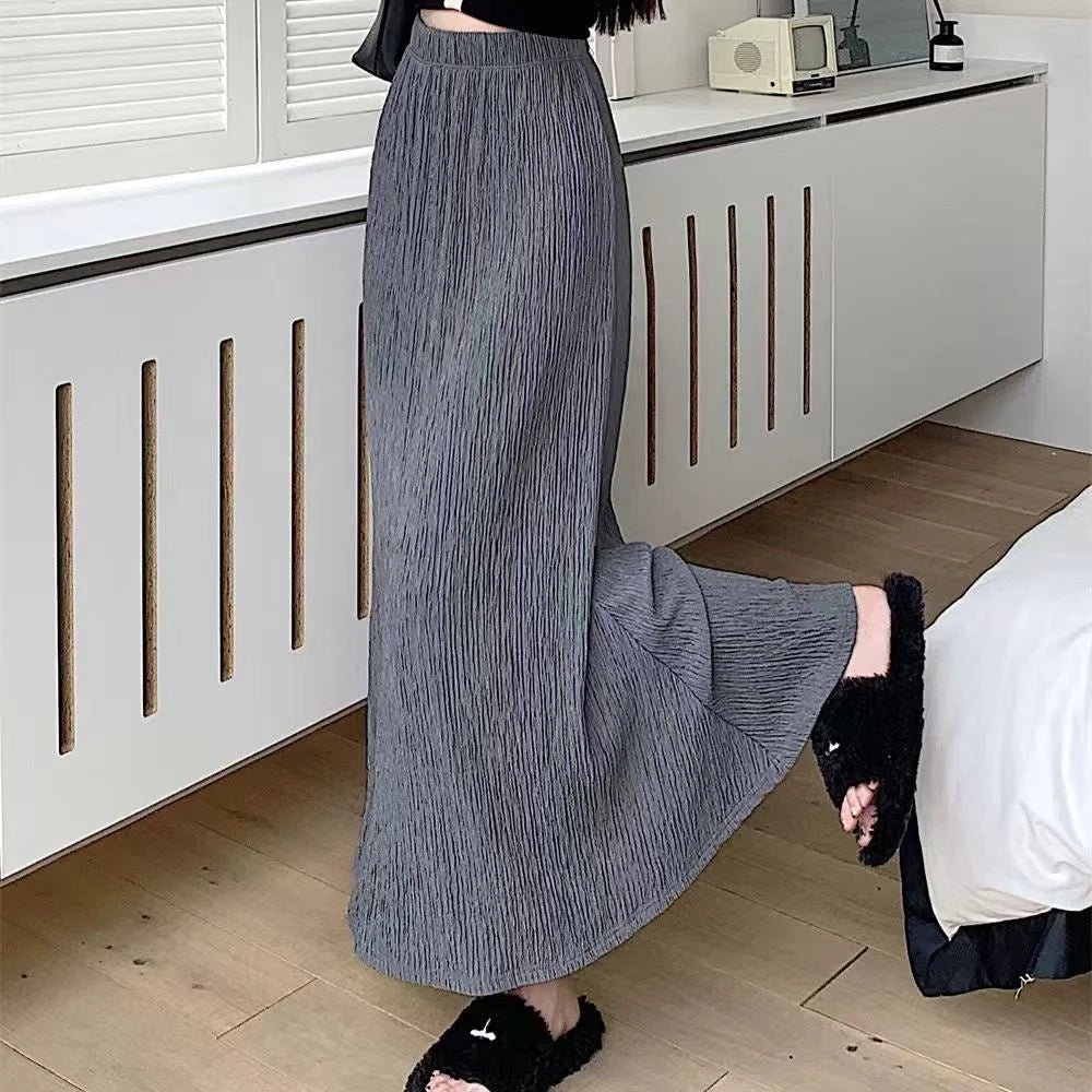 Autumn New Women's High Waist Ruffled A - Line Mermaid Hem Maxi Skirt Lazy Style Casual Slim - Fit Long Skirt for Wholesale - Zeprah