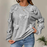 Autumn Sweet Casual Personalized Bow Tie Splicing Gray Regular Sleeve Neck Women - Zeprah