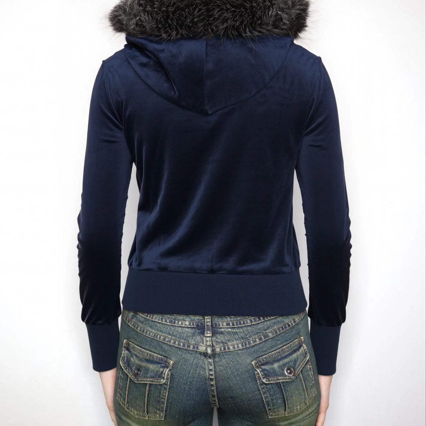 Autumn Vintage Velour Hooded Jacket Women's Retro Faux Fur Trim Zip up Sporty Sweatshirt Warm Eco - Friendly Front Logo Coat - Zeprah