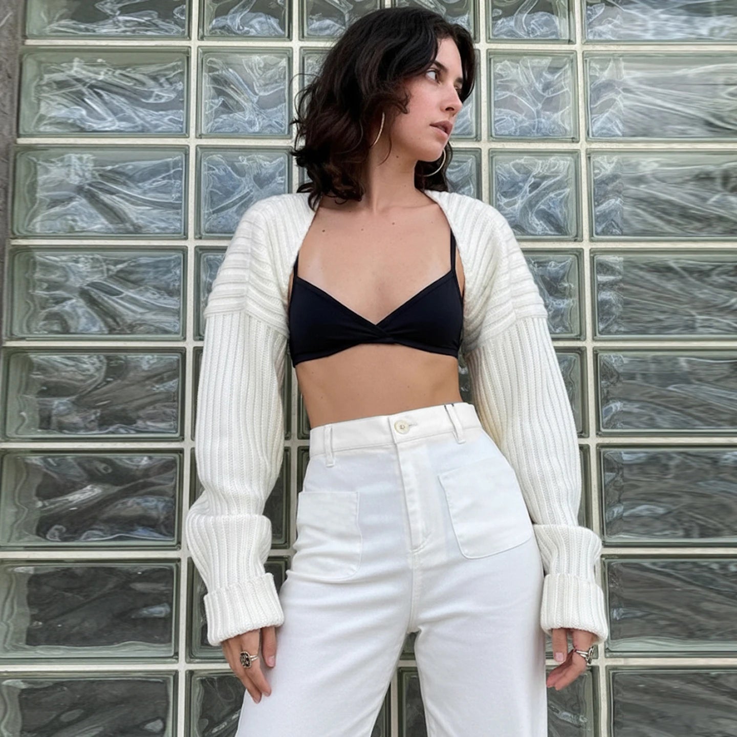 Autumn Winter Hot White Short Cropped Sweater Oversized Open Front Shirt/Blouse Women Sophisticated Minimalist - Zeprah