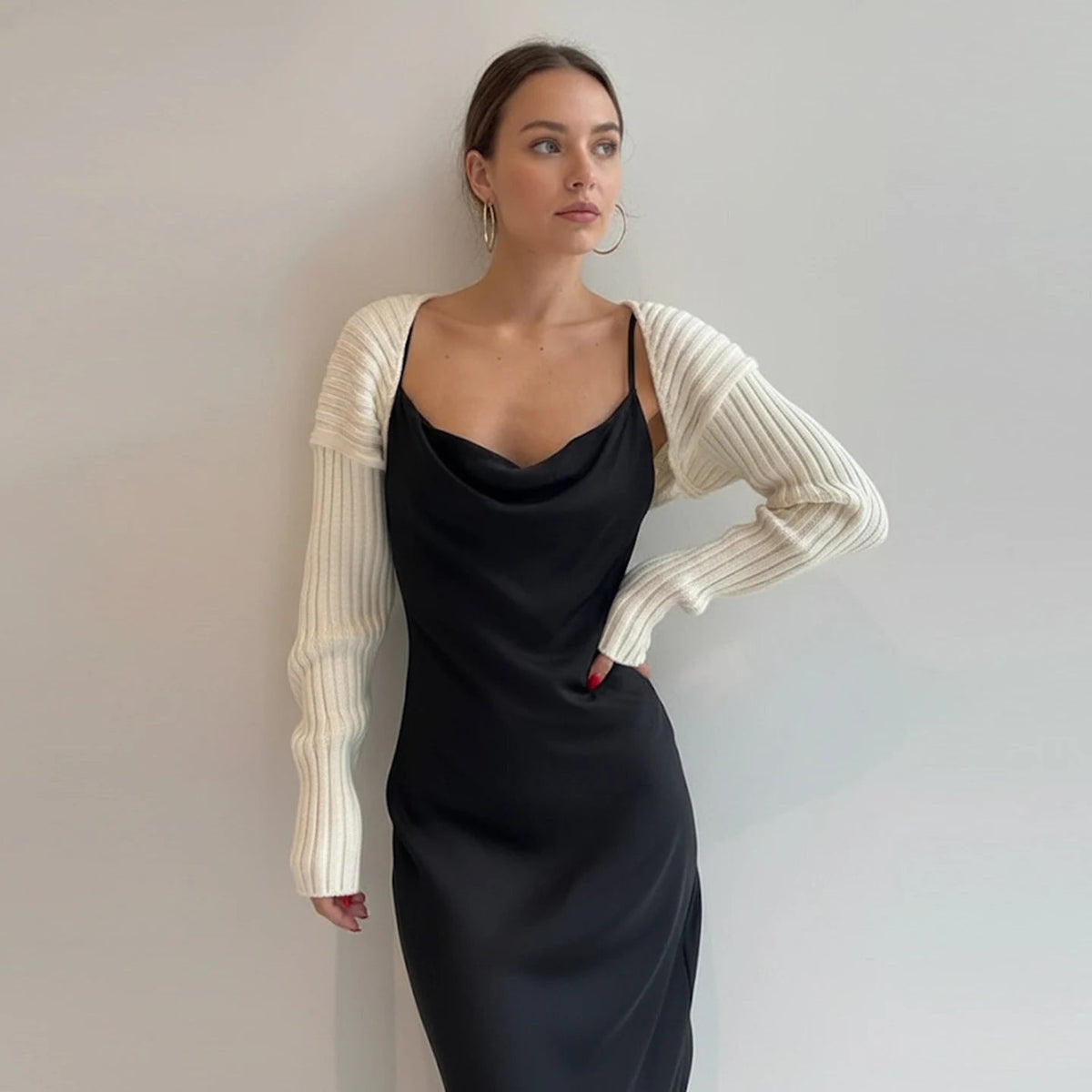 Autumn Winter Hot White Short Cropped Sweater Oversized Open Front Shirt/Blouse Women Sophisticated Minimalist - Zeprah