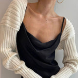 Autumn Winter Hot White Short Cropped Sweater Oversized Open Front Shirt/Blouse Women Sophisticated Minimalist - Zeprah