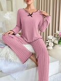 Autumn Winter Women's Elastic Waist Breathable Long Sleeve V - neck Pajamas Set - Zeprah
