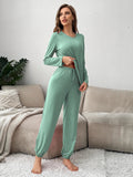 Autumn Winter Women's Loungewear Set Soft Comfortable Pajama Elastic Waist Long - Sleeved Long Pants Solid Color - Zeprah