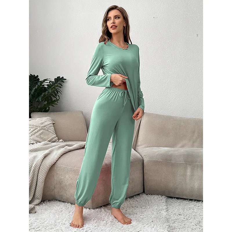 Autumn Winter Women's Loungewear Set Soft Comfortable Pajama Elastic Waist Long - Sleeved Long Pants Solid Color - Zeprah