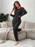 Autumn Winter Women's Loungewear Set Soft Comfortable Pajama Elastic Waist Long - Sleeved Long Pants Solid Color - Zeprah