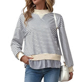 Autumn Women's Casual Date Commuting Half High Collar Loose Striped Sweatshirt - Zeprah