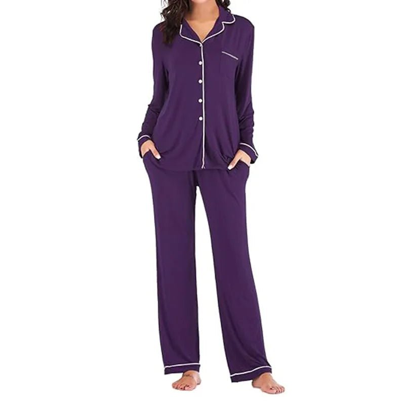 Autumn Women's Satin Casual Pajama Set with Elastic Waist Long Sleeves Full Length Breathable - Zeprah