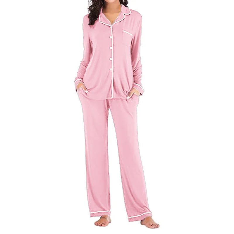 Autumn Women's Satin Casual Pajama Set with Elastic Waist Long Sleeves Full Length Breathable - Zeprah
