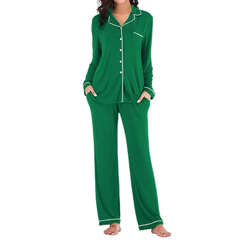 Autumn Women's Satin Casual Pajama Set with Elastic Waist Long Sleeves Full Length Breathable - Zeprah
