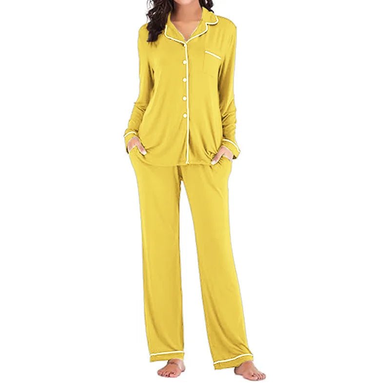 Autumn Women's Satin Casual Pajama Set with Elastic Waist Long Sleeves Full Length Breathable - Zeprah