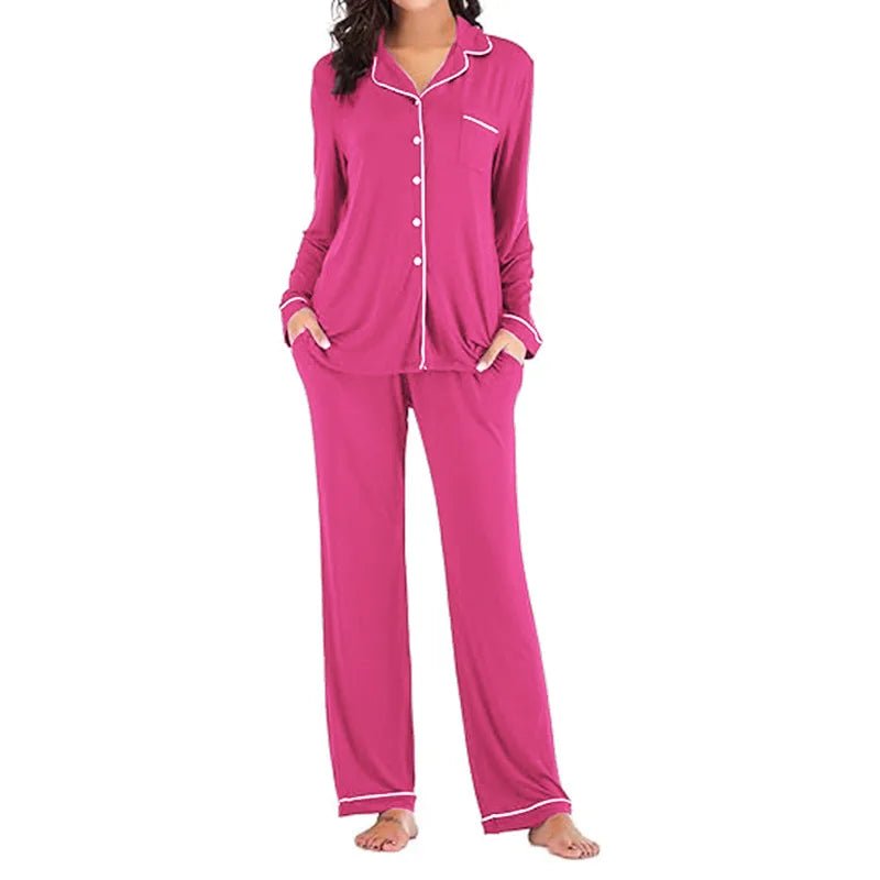 Autumn Women's Satin Casual Pajama Set with Elastic Waist Long Sleeves Full Length Breathable - Zeprah