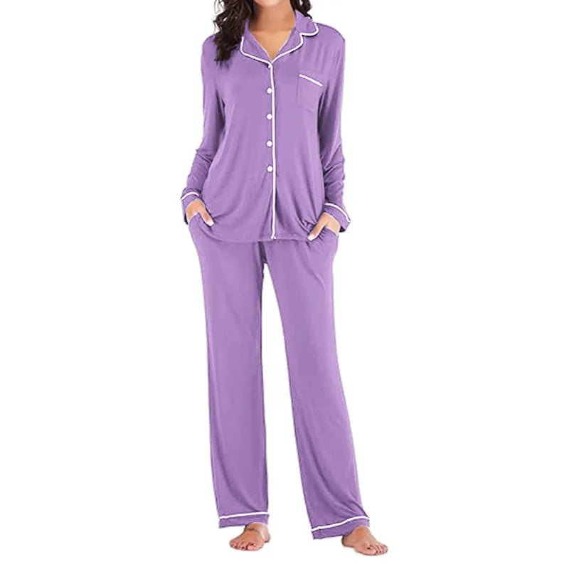 Autumn Women's Satin Casual Pajama Set with Elastic Waist Long Sleeves Full Length Breathable - Zeprah