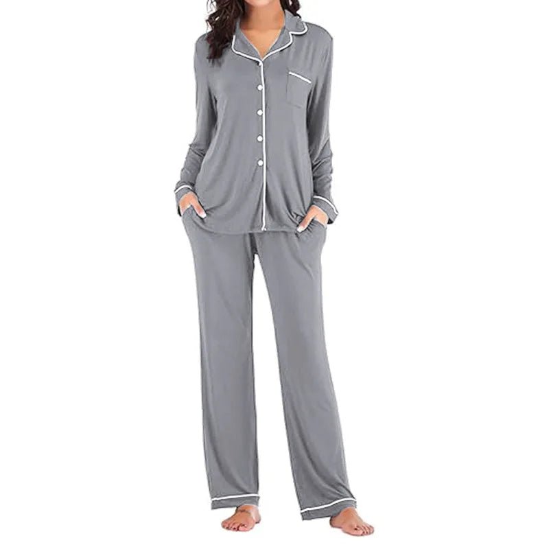 Autumn Women's Satin Casual Pajama Set with Elastic Waist Long Sleeves Full Length Breathable - Zeprah