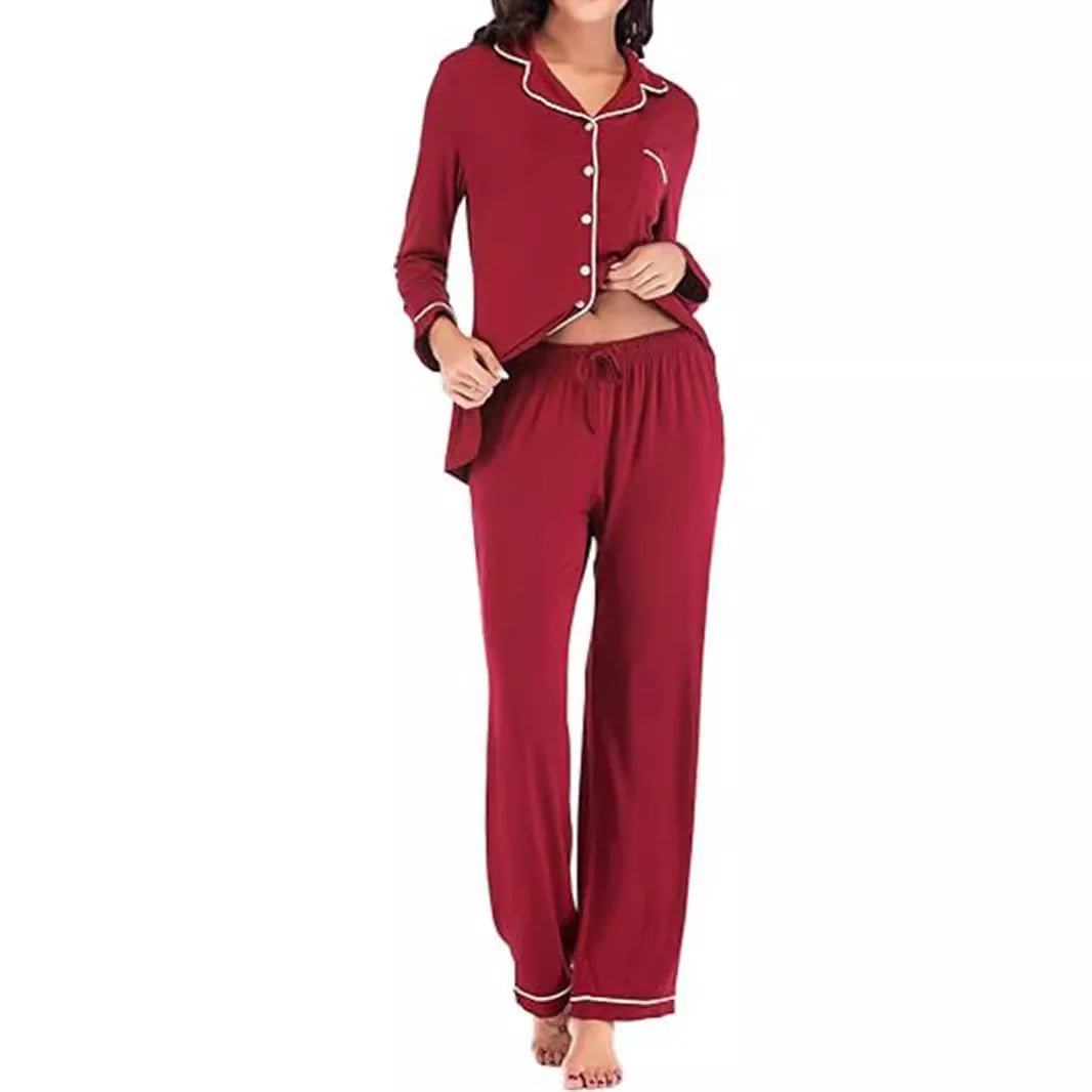 Autumn Women's Satin Casual Pajama Set with Elastic Waist Long Sleeves Full Length Breathable - Zeprah