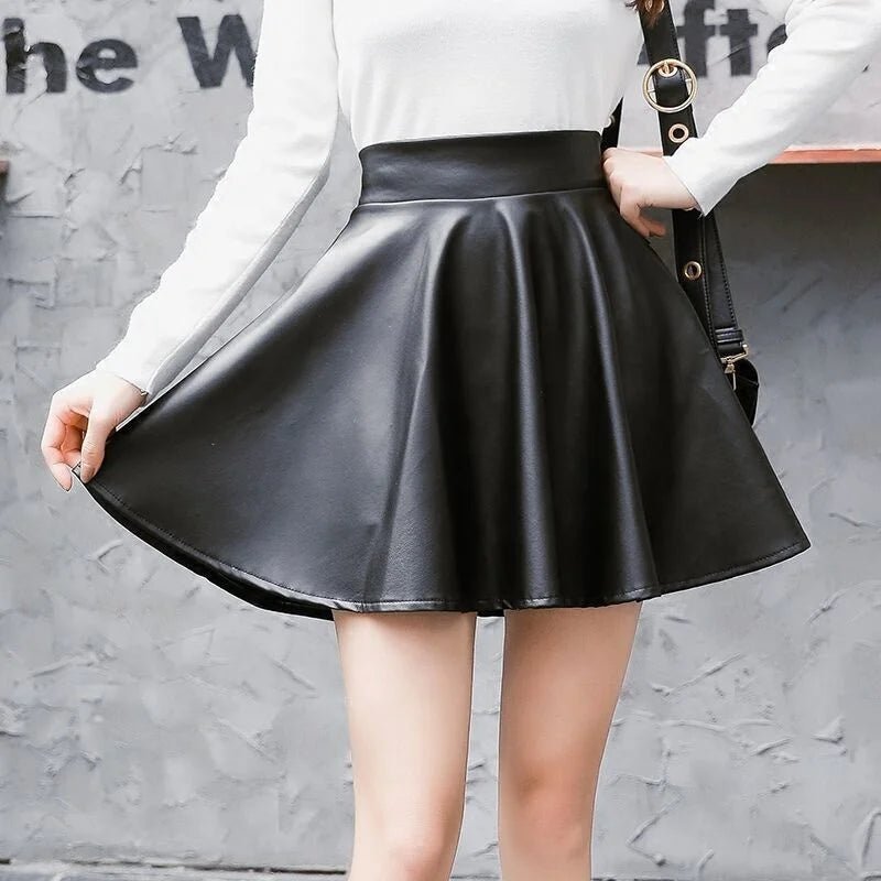 Autumn/Winter New Women's Korean - Style PU Leather Skirt High - Waist Slimming Fashionable A - line Skirt - Zeprah