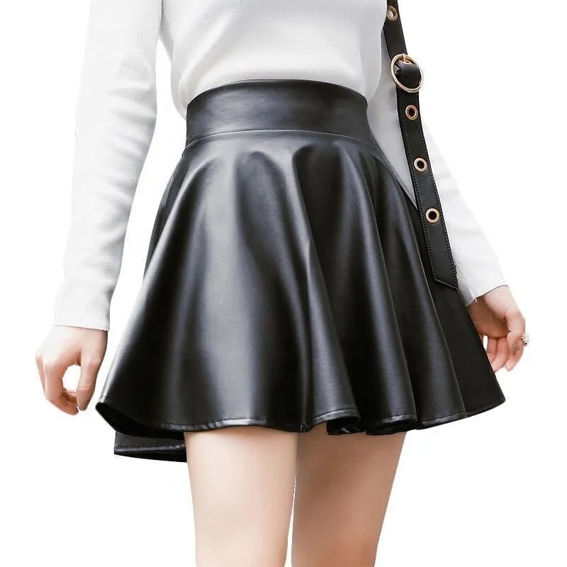 Autumn/Winter New Women's Korean - Style PU Leather Skirt High - Waist Slimming Fashionable A - line Skirt - Zeprah
