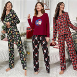 Autumn/Winter Women's Loungewear Milk Silk Long - Sleeve Satin Pajamas Breathable Solid Pattern Front - Zeprah