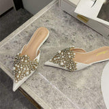 Ladies' Elegant Pearl Style Beach Sandals - Fashionable Mules Flat Shoes & Slippers