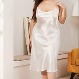 of Plus Size Ice Silk Nightgowns for Women Summer One-Piece Slouchy Collar Camisole Style Loose Loungewear