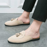 Tassels Loafers Faux Suede Green Colors Mules Fashion Design Men Half Shoes Moccasin Slippers