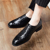 Lace up Checkerboard Pattern Pointed Toe Dress Shoes Durable Fashion Wholecut PU Leather Oxfords Shoes