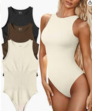 Sleeveless Tight Bodysuit Slim-fit One-piece Vest Solid Crotch Top Soild Bodysuit