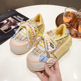 Basket Femme Chic Thick Sole Running Shoe Pink/Green Chunky Platform Women Sneakers