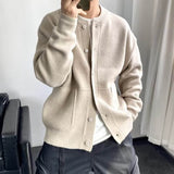 Men Solid Crew Neck Knit Cardigan Loose Oversized Button Down Sweater Jacket Casual Daily Outerwear