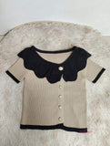 Contrasting Colors Graphic Tee Classic Ruffled Collar Tops for Women Comfortable Short-sleeved T-shirt