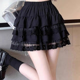 Women Elastic Waist Chiffon Lace Tiered Cake Mini Skirt White Ruffle Layered Sweet Girls Summer Flowy Short Skirts